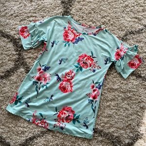 Tickled Teal Ruffle Sleeve Top